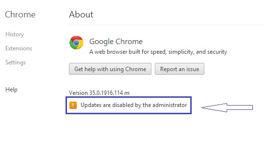 Updates are disable by the administrator