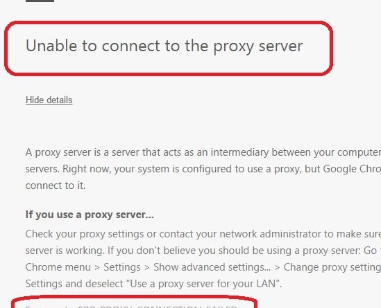 Unable to connect to the proxy server